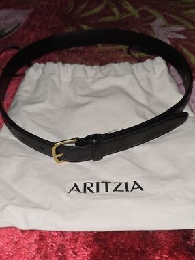 Aritzia Black Leather Belt with Gold Buckle XS